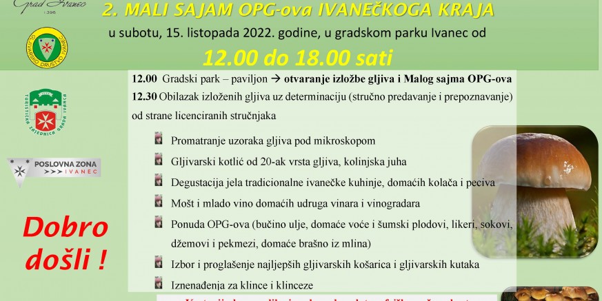 OVE SUBOTE U PARKU Izložba gljiva, gljivarski kotlić, kolinjska juha, mošt i vino, glazba, OPG-ovi i besplatni kesteni za sve posjetitelje!